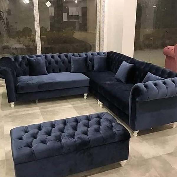 velvet sofa with square cushions