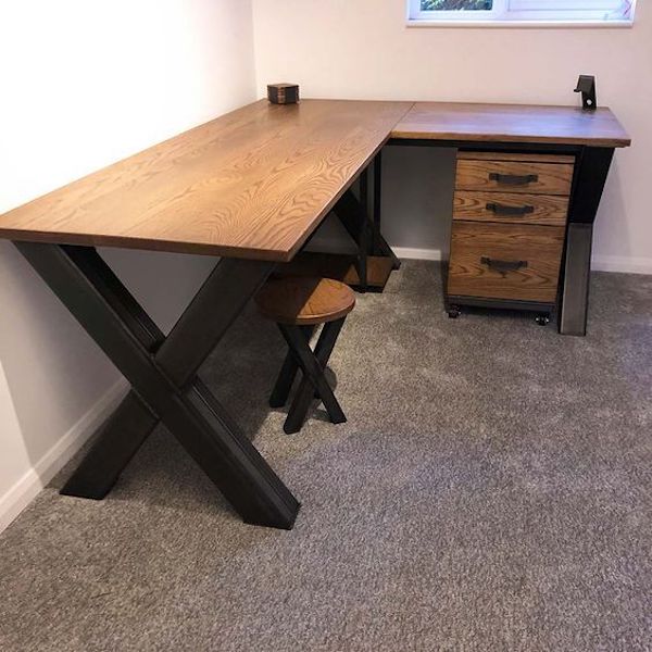 office desk with side rack